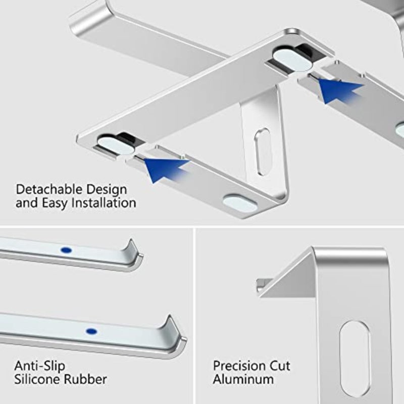 LS03 Aluminum Laptop Stand, Ergonomic Detachable Computer Stand, Notebook Riser, Laptop Mount Compatible with Air, Pro, Dell, HP, Lenovo More 10-15.6" Laptops, Silver - Image 5