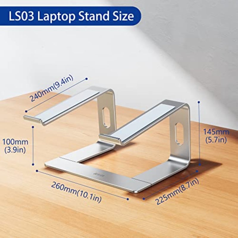 LS03 Aluminum Laptop Stand, Ergonomic Detachable Computer Stand, Notebook Riser, Laptop Mount Compatible with Air, Pro, Dell, HP, Lenovo More 10-15.6" Laptops, Silver - Image 4