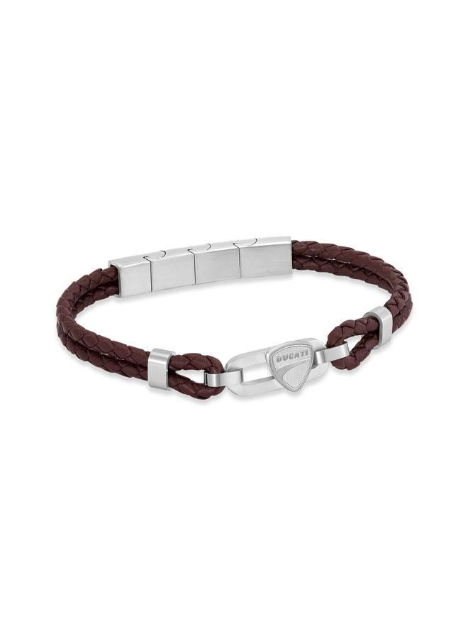 Ducati Nitro Silver Stainless Steel Brown Braided Leather Bracelet for Men 180mm - Image 2