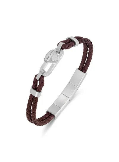 Ducati Nitro Silver Stainless Steel Brown Braided Leather Bracelet for Men 180mm
