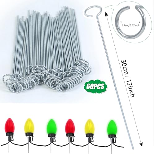 WBCBEC 60Pcs 12 Inch Metal Christmas Light Stakes Christmas Yard Lights Stakes Metal Light Stakes for Christmas Lights Yard Lawn Light Stakes for C7 and C9 Ground Stakes for Christmas Lights - Image 3