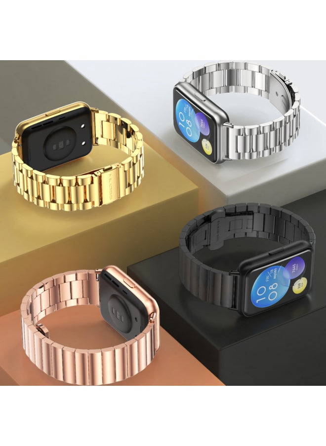Generic - Fit 2 Watch Band Stainless Steel Milanese Clasp Magnetic Suction Three-bead Bamboo Texture Metal Wristband For HuaweiWatch-Color:Three Beads-Silver-Specifications:For HuaweiFit3 - Image 1