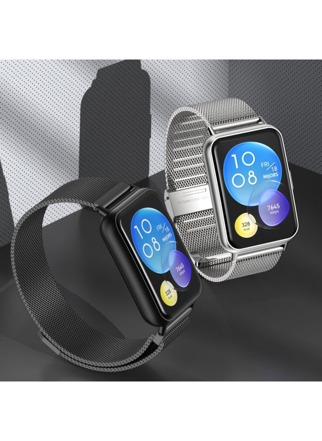 Generic - Fit 2 Watch Band Stainless Steel Milanese Clasp Magnetic Suction Three-bead Bamboo Texture Metal Wristband For HuaweiWatch-Color:Three Beads-Silver-Specifications:For HuaweiFit3 - Image 1