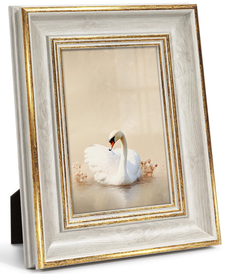 Afuly 6x4 Photo Frame Vintage in Gold and Off White for Desk Wall Hanging Antique Distresssed Picture Frames Retro Chic Gifts