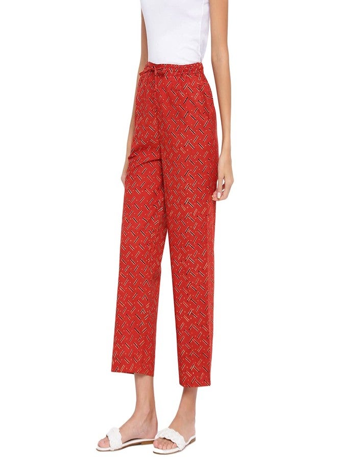 Fabindia Women Cotton Bagru Full Length Casual Pant Orange_XS - Image 2