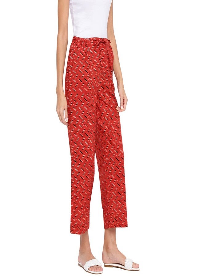 Fabindia Women Cotton Bagru Full Length Casual Pant Orange_XS - Image 3