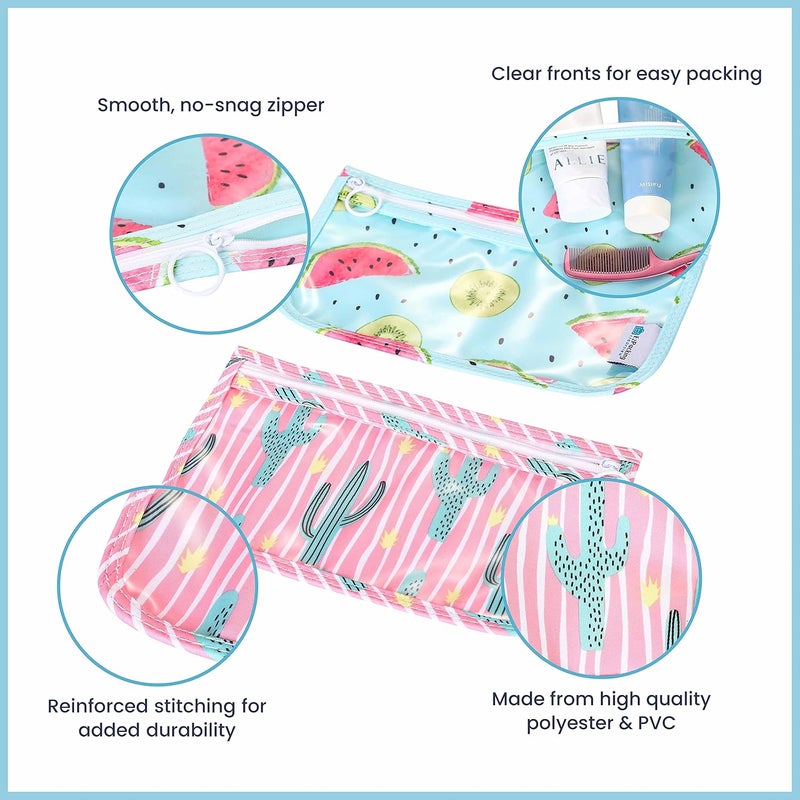 EzPacking Clear Zipper Pouches (Set of 2) / Transparent Reusable PVC Organizers for Women’s Purse or Baby Diaper Bag / Cute Slim Flat Japanese Style Watermelon Cactus Pencil Pouch for School or Travel (Cactus) - Image 4