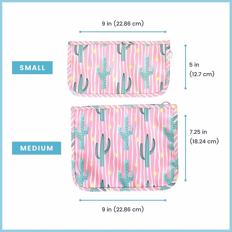 EzPacking Clear Zipper Pouches (Set of 2) / Transparent Reusable PVC Organizers for Women’s Purse or Baby Diaper Bag / Cute Slim Flat Japanese Style Watermelon Cactus Pencil Pouch for School or Travel (Cactus) - Image 3
