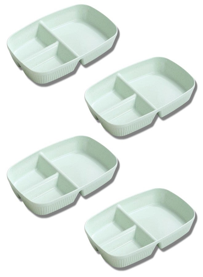 Amillee Wheat Straw Rectangular Divided Plates for Healthy Eating, 3 Sections Dinner Plates for Adults, Kids, Campers, and Portion Control, Microwave and Dishwasher Safe Dish (Pack of 4,Nordic Green) - Image 1
