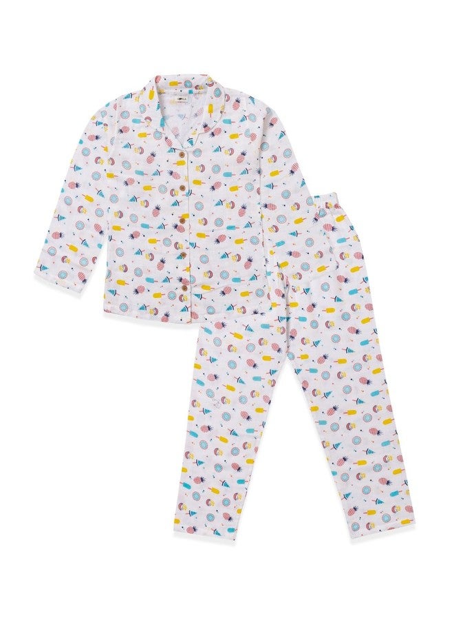 Fabrify Baby and Kids Cotton Printed Pyjama Set, Nightwear, Sleepwear, Trendy Nightsuit for Boys and Girls (Ice Cream & Lollipop) (3-4 Y) - Image 1