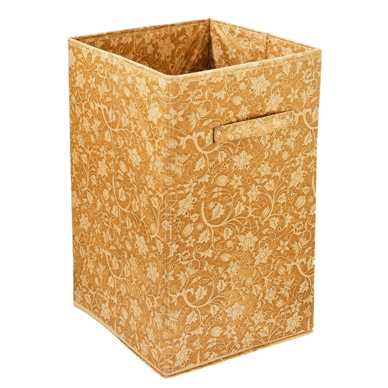 Kuber Industries Metalic Floral Print Fabric Foldable Laundry Organiser60LtrBeigeKUBMART16441 - Image 1