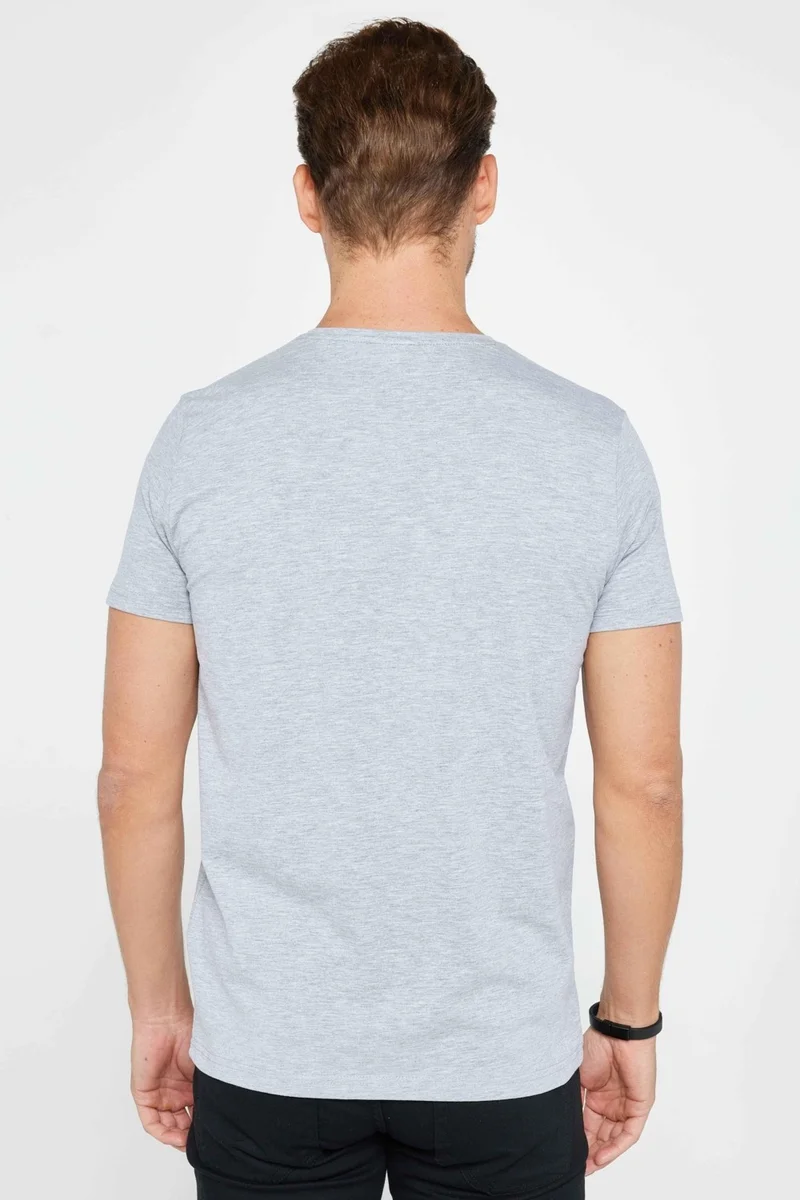 تودورس Men's Slim Fit Narrow Cut Cotton Soft Textured Flexible Fabric Plain Basic Gray Crew Neck T-Shirt