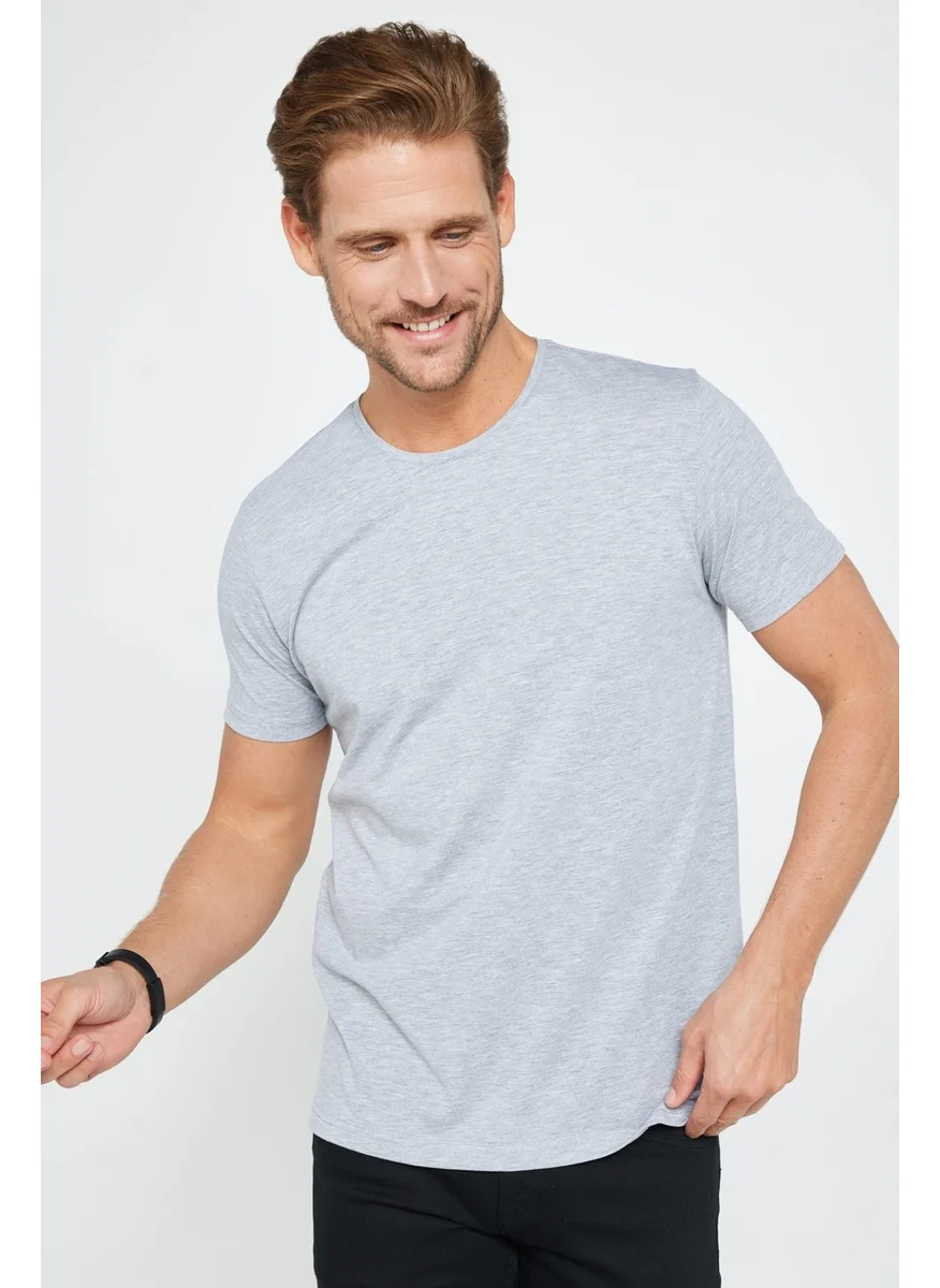 Tudors Men's Slim Fit Narrow Cut Cotton Soft Textured Flexible Fabric Plain Basic Gray Crew Neck T-Shirt