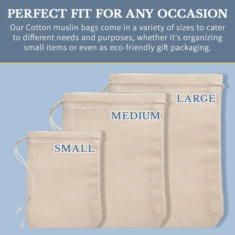 Celestial Gifts Muslin Bags - Drawstring Bags Small 100pcs - 2.75x3.75, Reusable Tea Bags, Jewelry Gift, Spice and Cotton Gift Sachet Bags - 100% Cotton - Made in USA - (Natural Hem & Drawstring) - Image 3