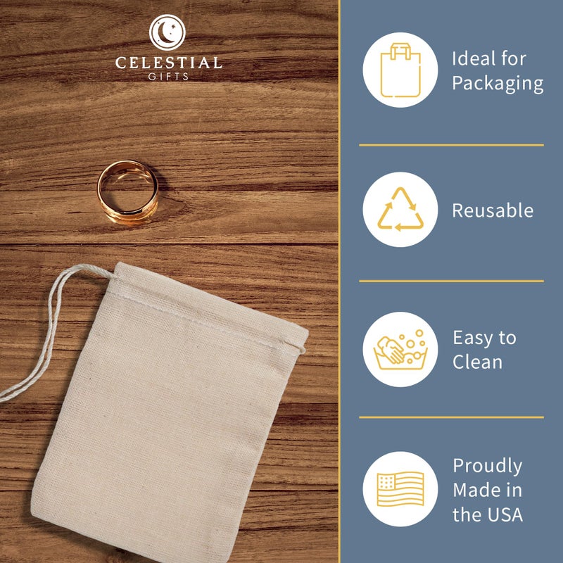 Celestial Gifts Muslin Bags - Drawstring Bags Small 100pcs - 2.75x3.75, Reusable Tea Bags, Jewelry Gift, Spice and Cotton Gift Sachet Bags - 100% Cotton - Made in USA - (Natural Hem & Drawstring) - Image 2