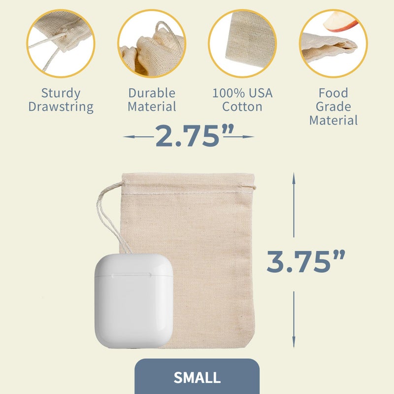 Celestial Gifts Muslin Bags - Drawstring Bags Small 100pcs - 2.75x3.75, Reusable Tea Bags, Jewelry Gift, Spice and Cotton Gift Sachet Bags - 100% Cotton - Made in USA - (Natural Hem & Drawstring) - Image 4