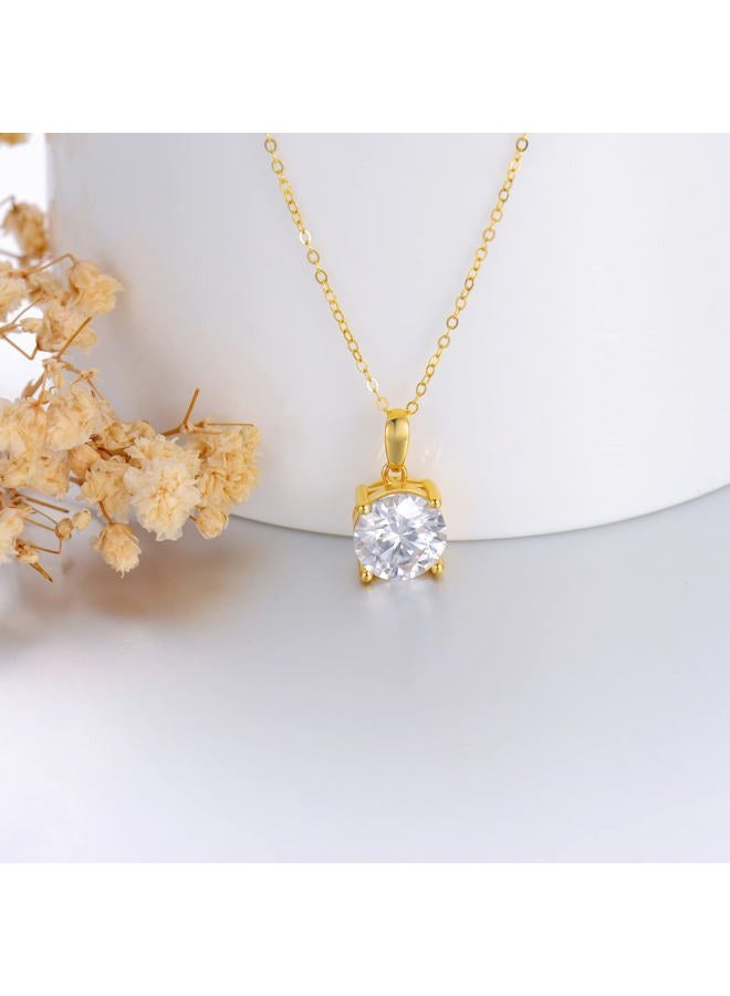 SISGEM Solid 14K Gold Moissanite Necklace, 0.5-2.0 Ct Round Cut Moissanite Pendant Diamond Solitaire Necklace Gift for Mother Mom Wife Girlfriend， 16+1+1 Inches, Metal, Moissanite - Image 2