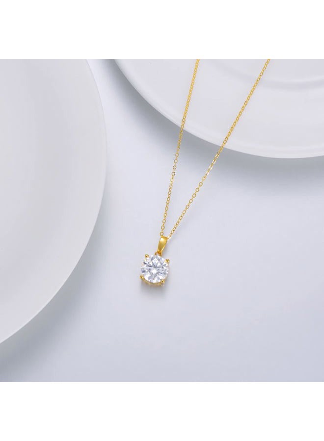 SISGEM Solid 14K Gold Moissanite Necklace, 0.5-2.0 Ct Round Cut Moissanite Pendant Diamond Solitaire Necklace Gift for Mother Mom Wife Girlfriend， 16+1+1 Inches, Metal, Moissanite - Image 3