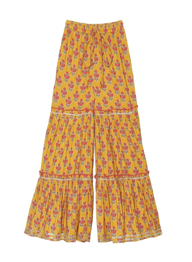 BIBA Girl's Polyester Printed Straight Kid Kurta with Pant & Dupatta(Kw5349_Yellow_13) - Image 3