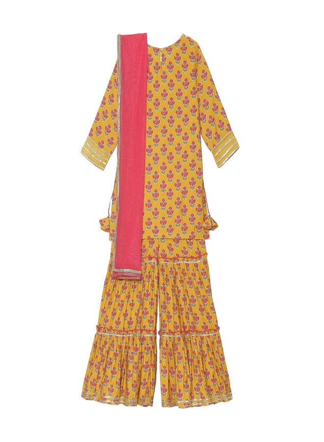 BIBA Girl's Polyester Printed Straight Kid Kurta with Pant & Dupatta(Kw5349_Yellow_13) - Image 2