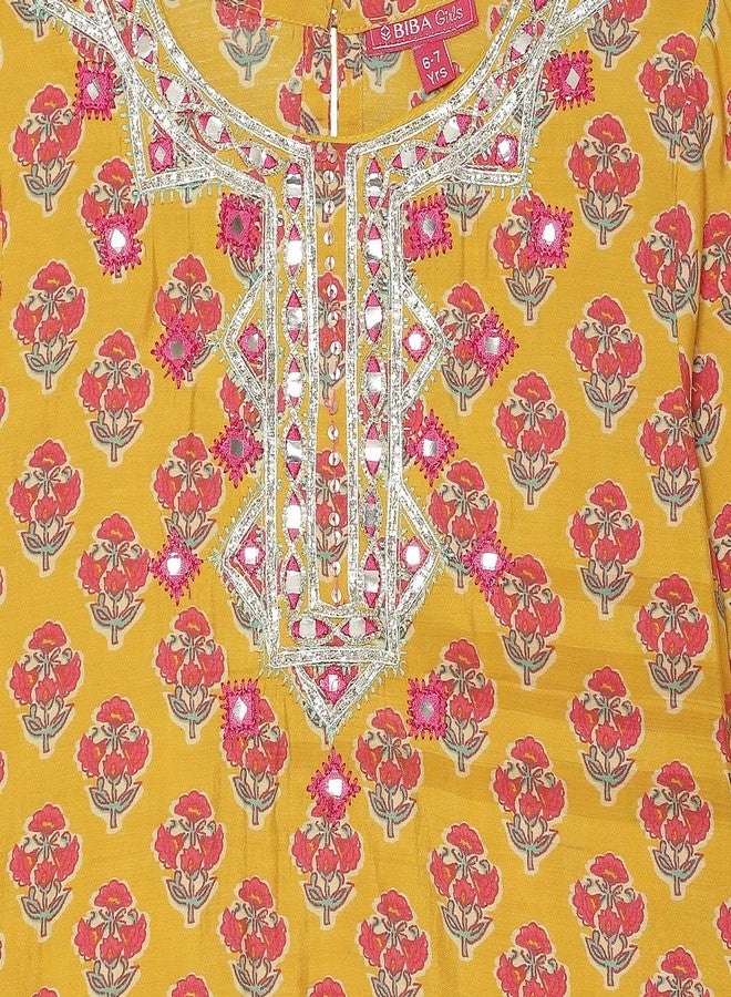 BIBA Girl's Polyester Printed Straight Kid Kurta with Pant & Dupatta(Kw5349_Yellow_13) - Image 4