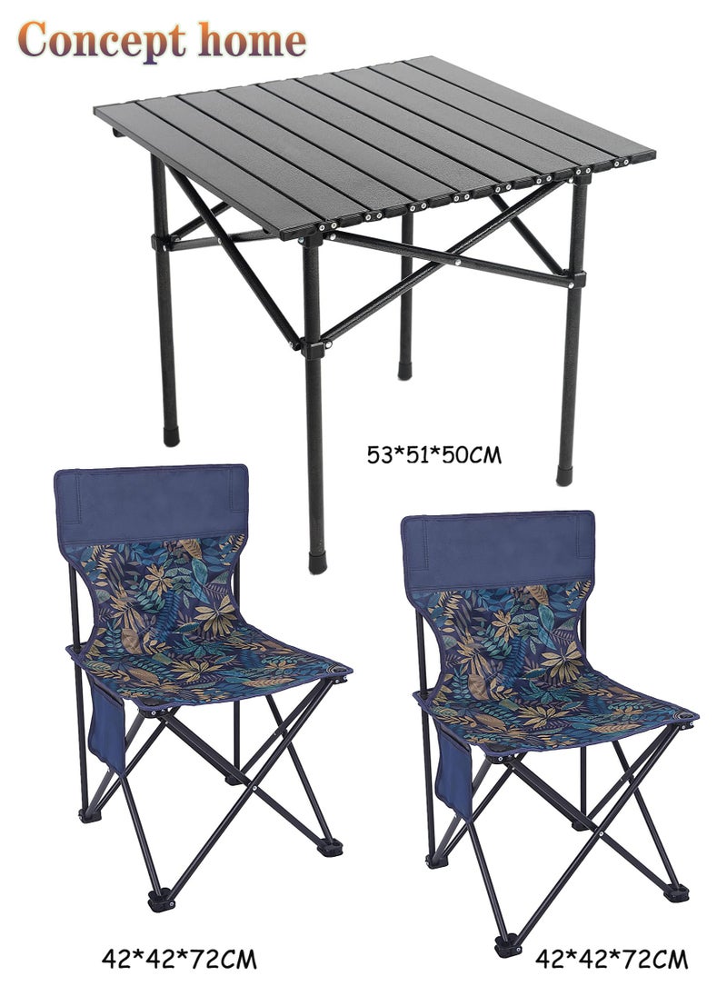 Concept home Camping Tables Roll-Top Table with Bag and 2 Folding Chairs Outdoor Folding Picnic Table Quick Installation Garden Table for Sand Hiking Travel Camp Balcony BBQ Party  - Image 1