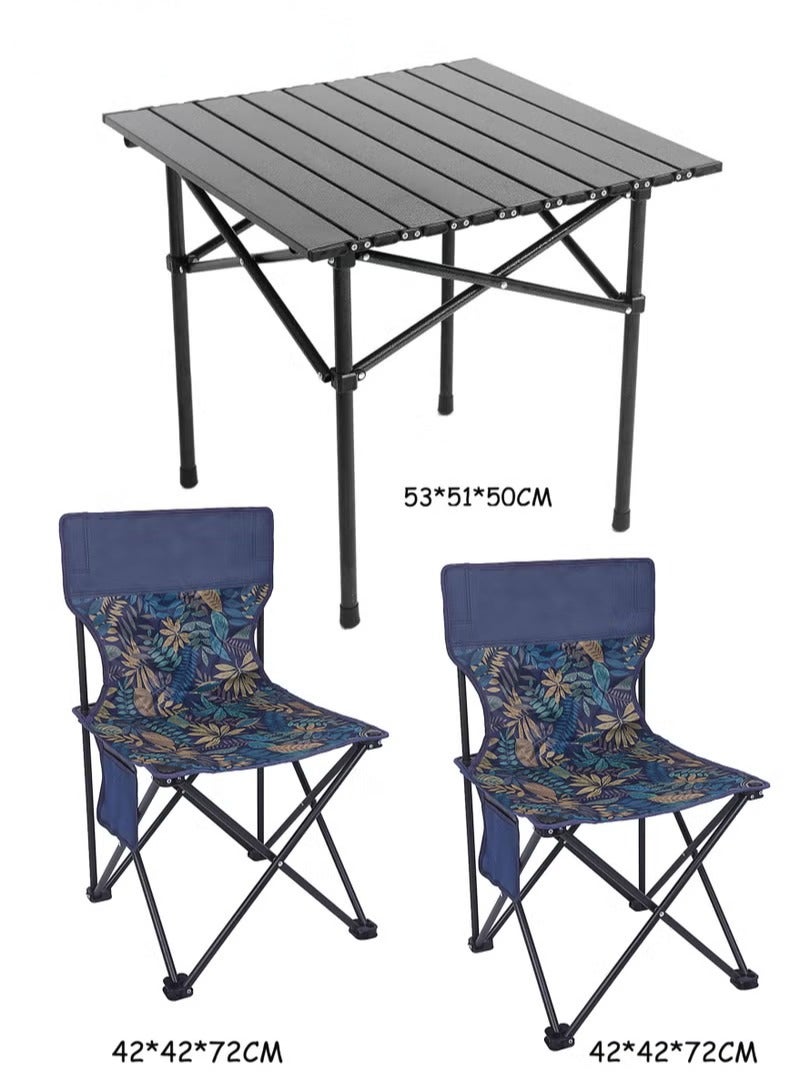 Occuwzz Camping Tables Roll-Top Table with Bag and 2 Folding Chairs Outdoor Folding Picnic Table Quick Installation Garden Table for Sand Hiking Travel Camp Balcony BBQ Party - Image 1