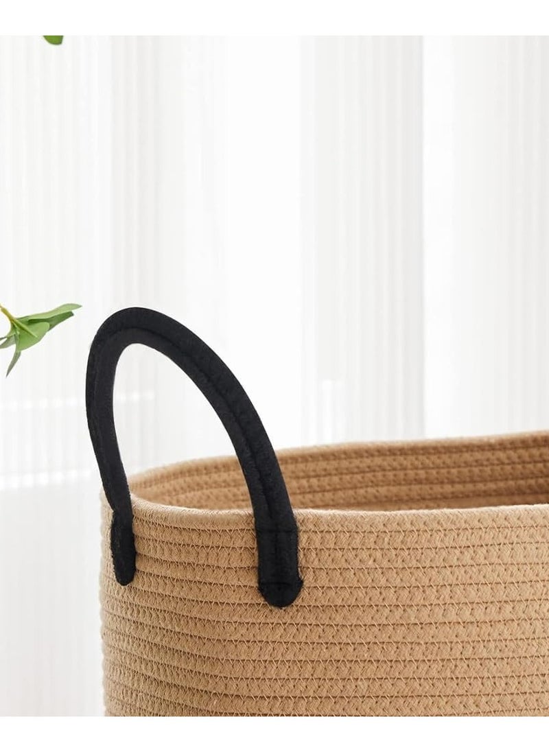 Taizz Ventures - 60L Woven Cotton Rope Laundry Hamper - Large Decorative Laundry Basket with Handles, Durable Clothes Storage Organizer for Bedroom, Bathroom, and Nursery 20Hx15W Inch - Black/Grey/Brown - Image 1