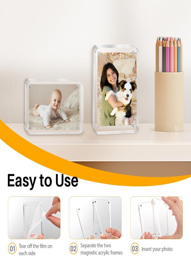 Yncotte 2x3 Picture Frame, 3 Packs Acrylic Mini Frames 2.5x3.5 inches Magnetic Wallet Size Picture Frames, Desktop Frameless Photo Display Holder Business Card Frame - Image 3