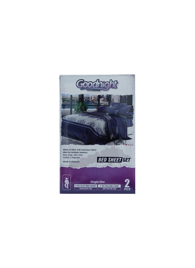 GOODNIGHT 3 Piece Luxury Bed Sheet Set with 1 Flat Sheet and 2 Pillowcases Crafted from Ultra Soft and Breathable Cotton and Polyester blend, Size 210 x 240 Cm 