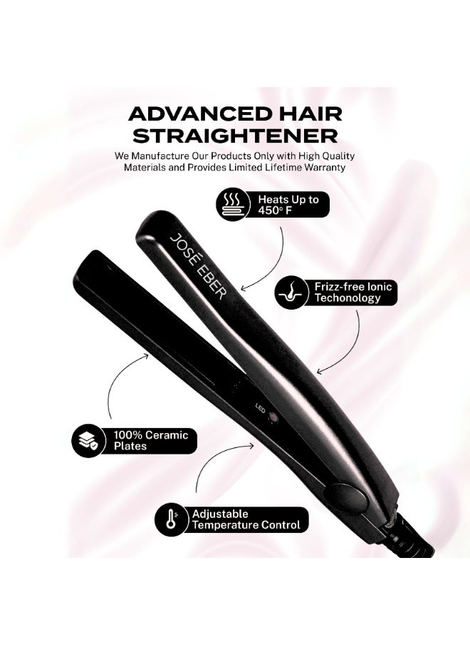 JOSE EBER Mini Portable Flat Iron, Ceramic Tourmaline Hair Straightener For Travel, Short Hair Styling, Dual Voltage - Fast Heat Up Mini Flat Iron Gold  - Image 3