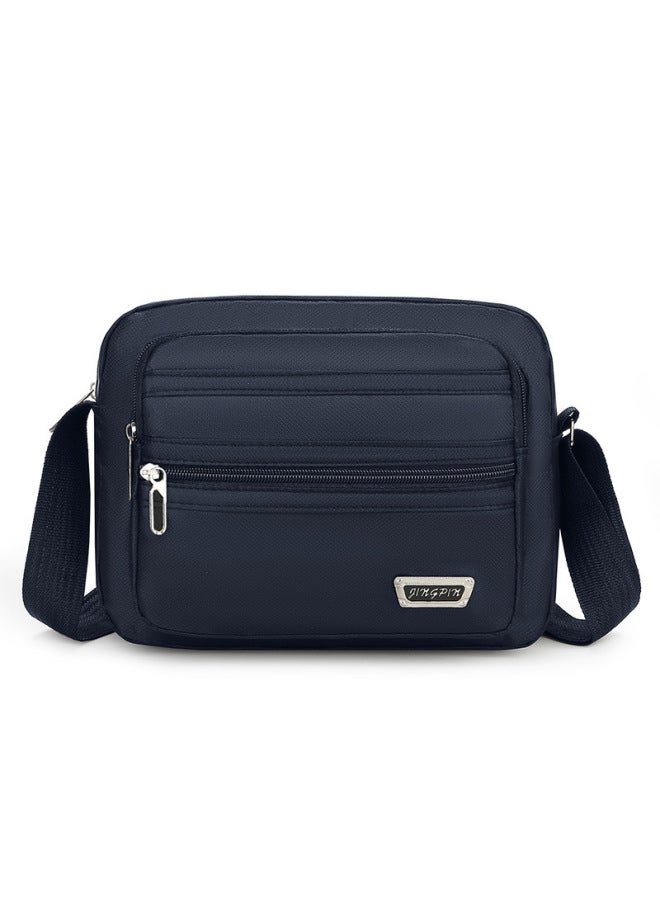 Shoulder Bag Men's Large Capacity Simple Fashionable High Quality OxFord Cloth Waterproof Wear-resistant Crossbody Bag-Color:Dark Blue + Four Zippers (horizontal Style)  - Image 1