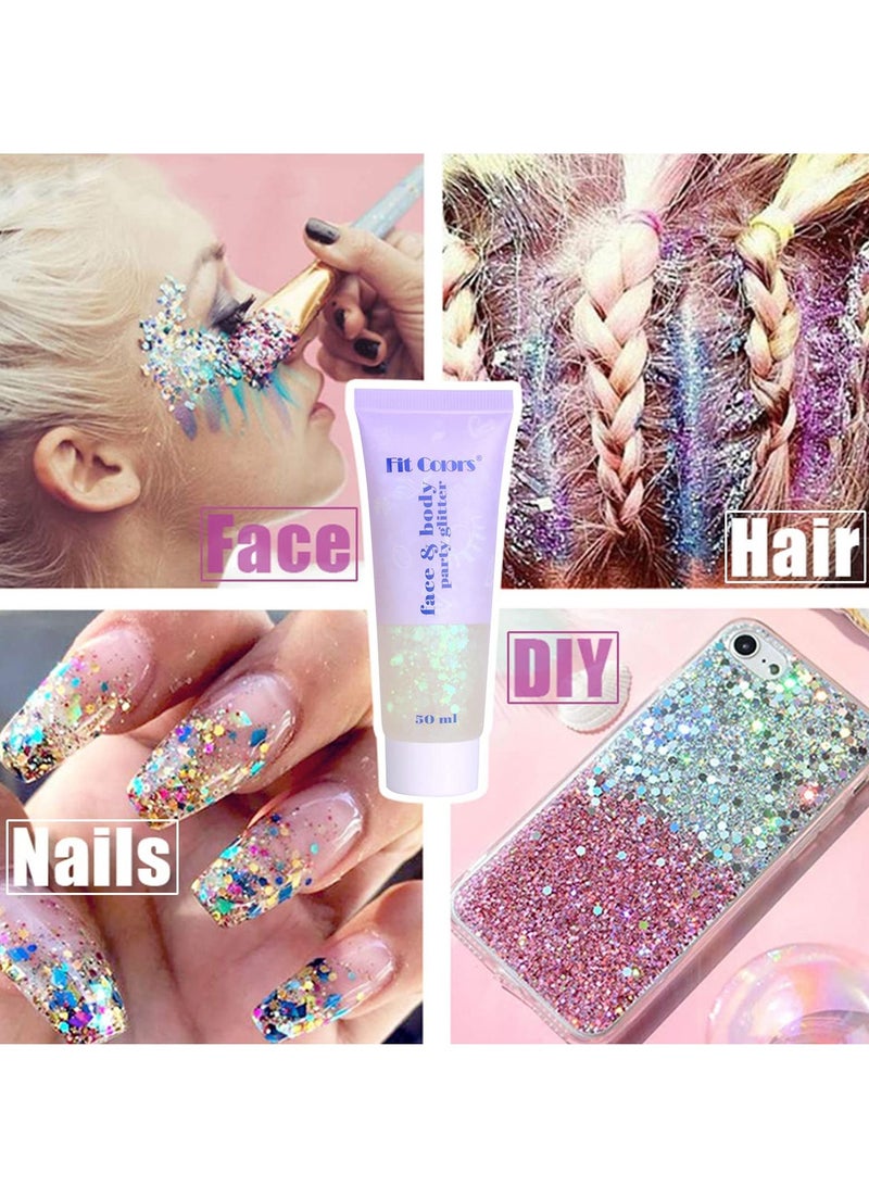 KASTWAVE 2pcs Body Glitter Mermaid Sequins Liquid Holographic Gel Chunky Face Eye Lip Hair Nail Festival Makeup Sparkling for Women Blue Silver - Image 4