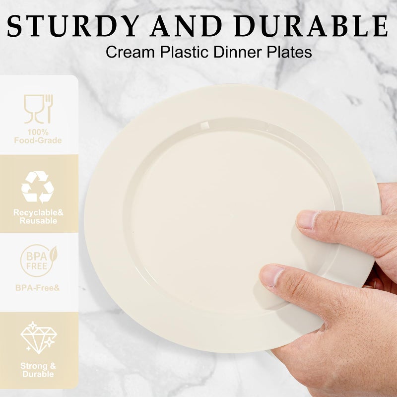 I00000 102 Pcs Ivory Plastic Plates, Disposable Party Plates Include 51 Ivory Dinner Plate 10â€™â€™ and 51 Plastic Dessert Plate 7â€™â€™ Perfect for Birthday, Party & Wedding - Image 3