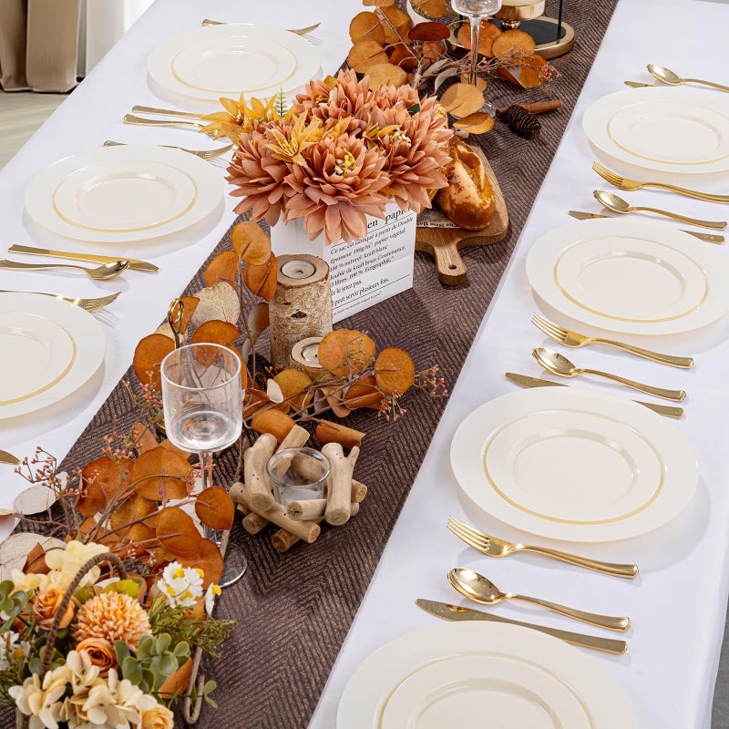 I00000 102 Pcs Ivory Plastic Plates, Disposable Party Plates Include 51 Ivory Dinner Plate 10â€™â€™ and 51 Plastic Dessert Plate 7â€™â€™ Perfect for Birthday, Party & Wedding - Image 5