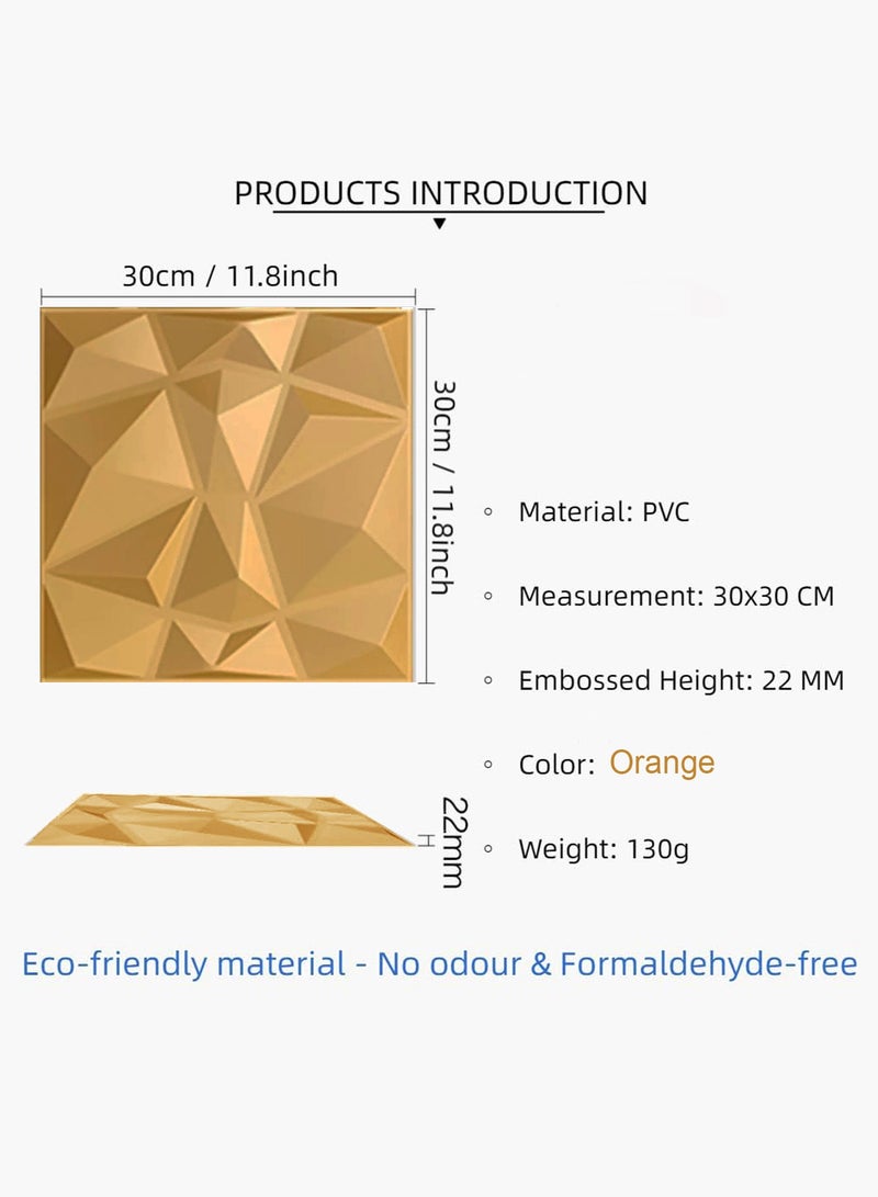 3D Wall Panels (12PCS), 30CM/11.8" x 30CM/11.8" PVC Waterproof Wall Panel Diamond Textured Modern Decor Wall Tiles Accent Wall Panels for Living Room Bedroom Hotel Office, Coving 9.7 Sq.Ft（Orange）  - Image 3