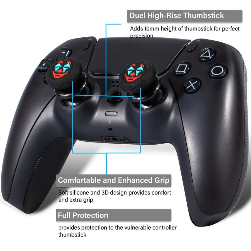 PlayRealm موسع عصا التحكم وغطاء مطاطي سيليكوني مزخرف 2 مجموعة لجهاز التحكم PS5 و PS4 (أسود جوكر) - Image 2