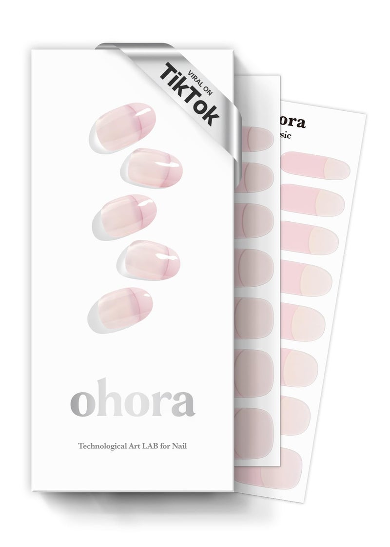 ohora Semi Cured Gel Nail Strips (N Romantic French) - Pink, French, Works with Any UV/LED Lamps, Salon-Quality, Long Lasting, Easy to Apply & Remove - Includes 2 Prep Pads, Nail File & Wooden Stick - Image 1
