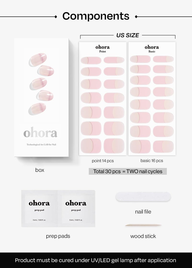 ohora Semi Cured Gel Nail Strips (N Romantic French) - Pink, French, Works with Any UV/LED Lamps, Salon-Quality, Long Lasting, Easy to Apply & Remove - Includes 2 Prep Pads, Nail File & Wooden Stick - Image 4