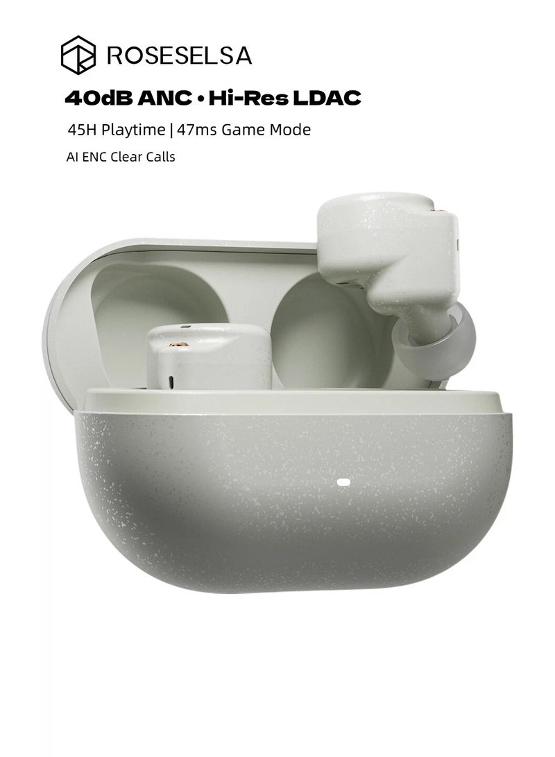 ROSESELSA CERAMICS MK2 Wireless Earbuds, Hi-Res LDAC Bluetooth 6.0 Earbuds, 40dB ANC Noise Cancelling, 45H Playtime, 47ms Low Latency Gaming Mode, AI ENC Mic, Premium Ceramic Design - Image 1