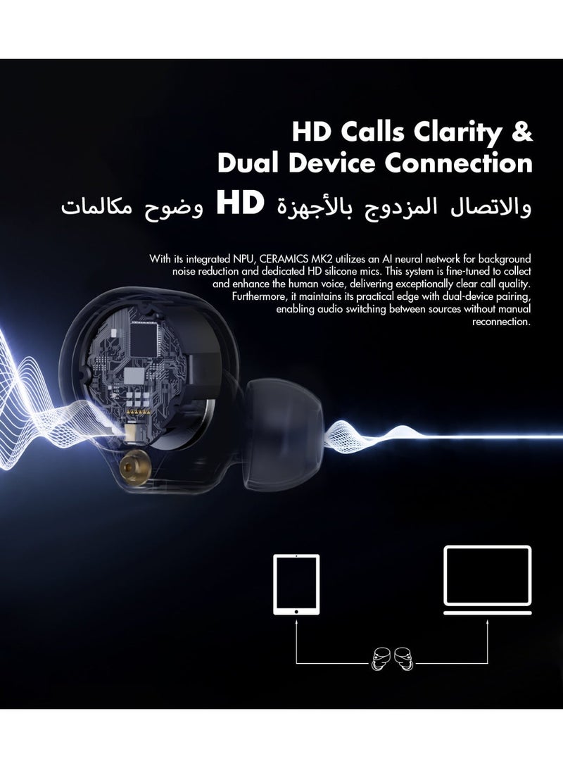 ROSESELSA CERAMICS MK2 Wireless Earbuds, Hi-Res LDAC Bluetooth 6.0 Earbuds, 40dB ANC Noise Cancelling, 45H Playtime, 47ms Low Latency Gaming Mode, AI ENC Mic, Premium Ceramic Design - Image 4