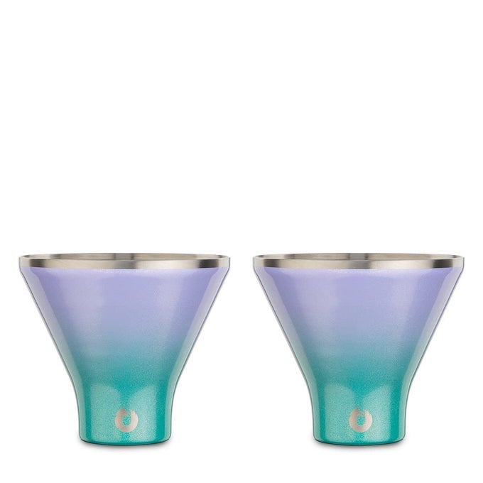 PREMIUM VACUUM INSULATED STAINLESS STEEL MARTINI GLASS SET OF 2 MARTINIS STAY ICY COLD STEMLESS COCKTAIL GLASSES ELEGANT HOME ENTERTAINING BOLD BEAUTIFUL BARWARE SET 8 OZ MERMAID