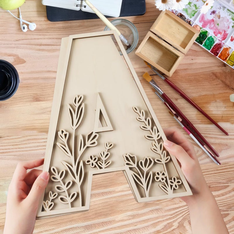 Longan Craft Layered 12 Inch Large Wooden Letters for Wall Decor, Flowered Paintable Wooden Nursery Letters for Crafts Wood Alphabet Letter M for Birthday Boho Nursery Name Sign Wedding Home Decoration - Image 5
