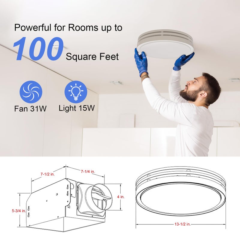 Akicon Bathroom Exhaust Fan with Light, 110CFM, 2.0 Sones for Ceiling, 1000lm Dimmable LED Light and 150lm Nightlight Dual Color Bathroom Vent Fan for Home, Round, White - Image 2