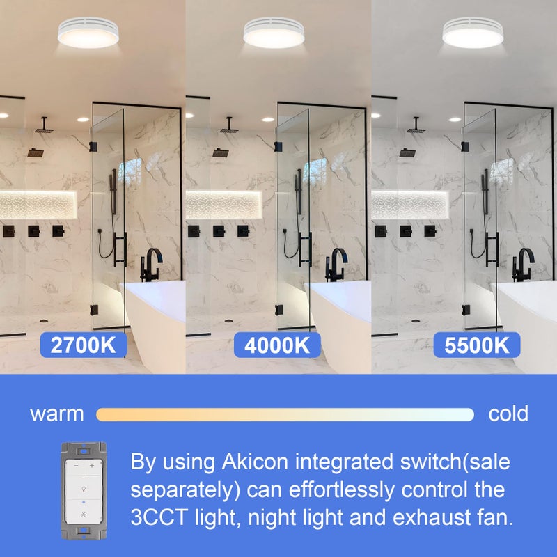Akicon Bathroom Exhaust Fan with Light, 110CFM, 2.0 Sones for Ceiling, 1000lm Dimmable LED Light and 150lm Nightlight Dual Color Bathroom Vent Fan for Home, Round, White - Image 3