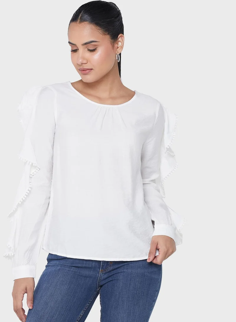 VERO MODA Round Neck Ruffle Detail Top