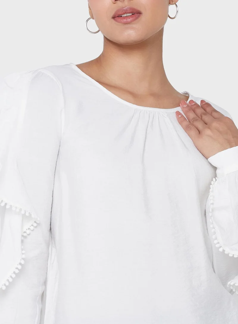 VERO MODA Round Neck Ruffle Detail Top
