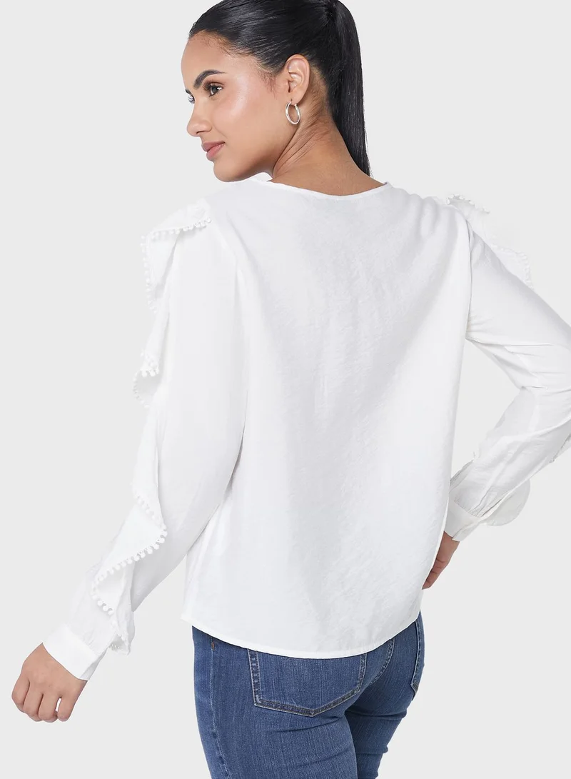 VERO MODA Round Neck Ruffle Detail Top