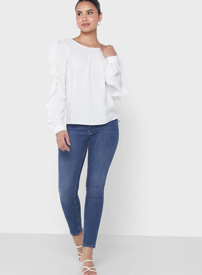 VERO MODA Round Neck Ruffle Detail Top
