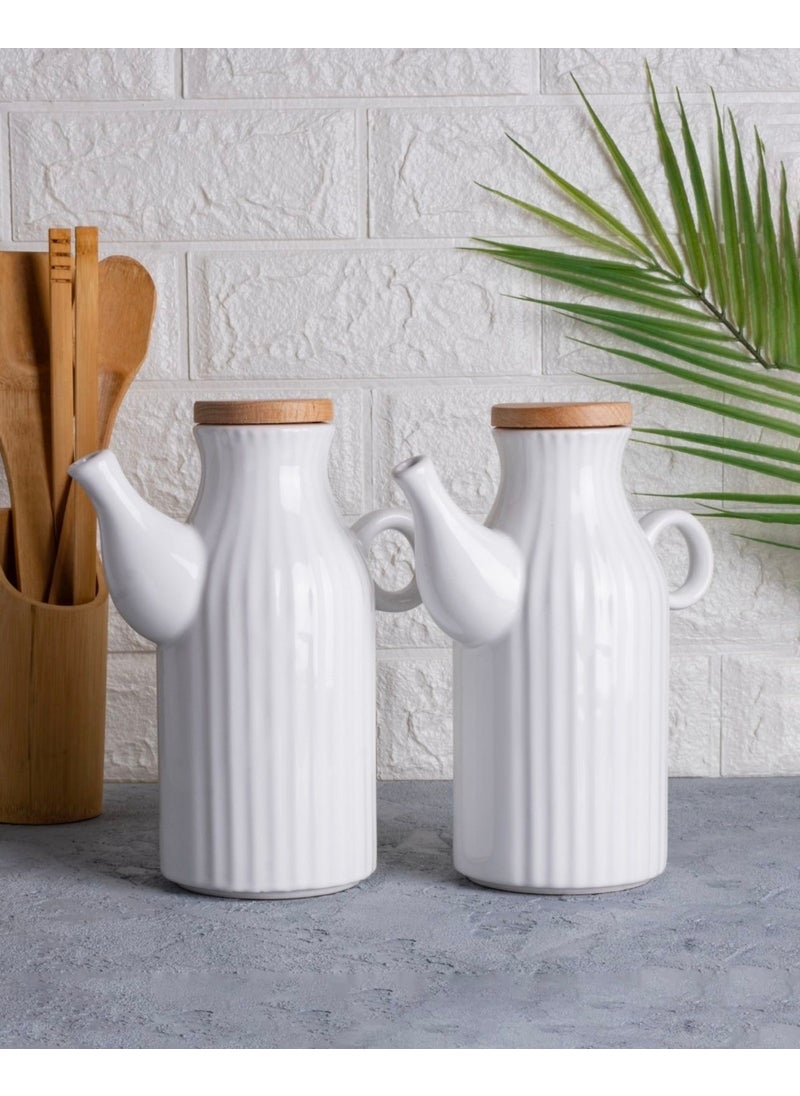 Kitchen Pembelia Set of 2 1000 ml White Porcelain Oil Pot Covers Vacuum Oil Pot 